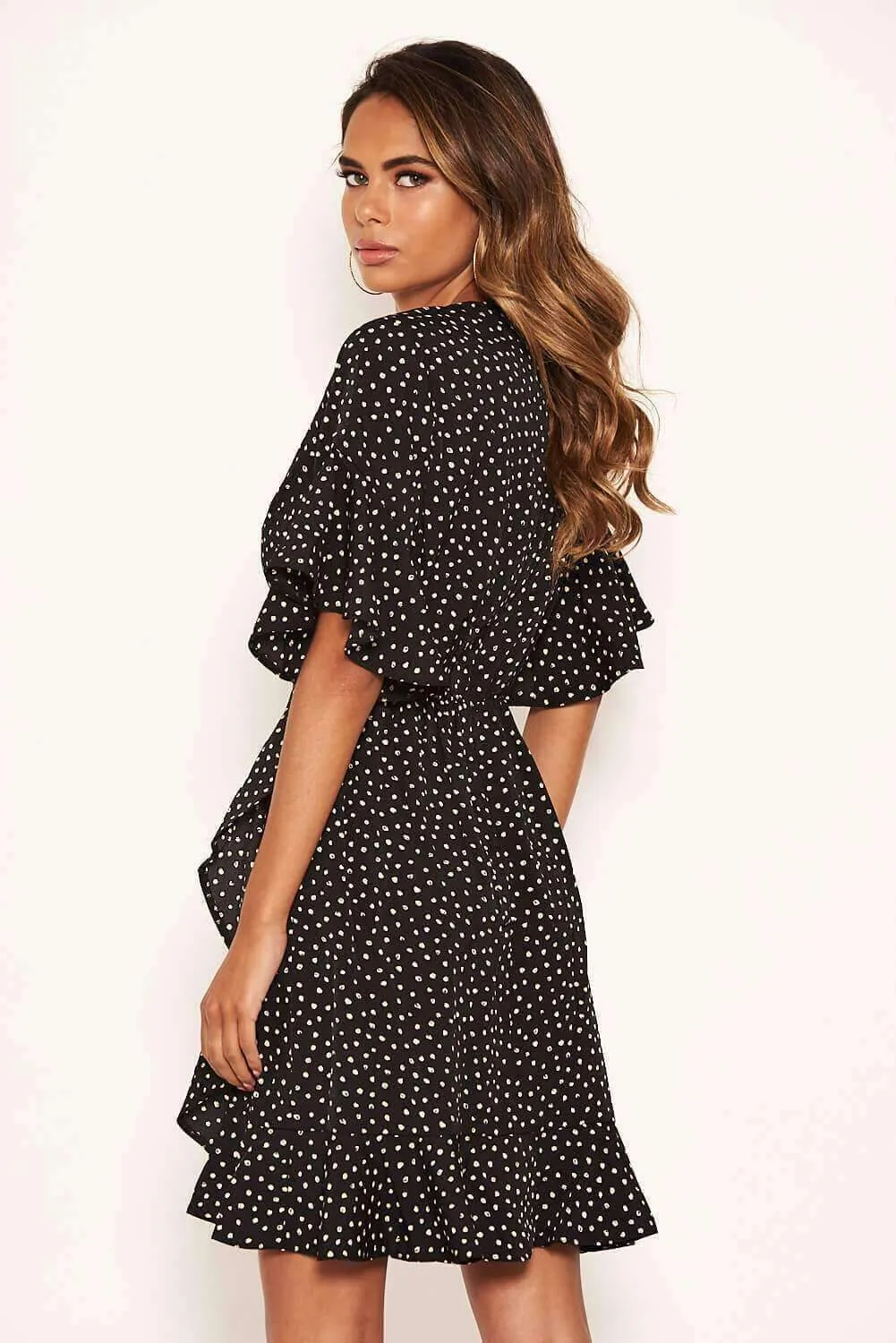 Black Spotty Wrap Frill Dress sold by AX Paris product image thumbnail 4