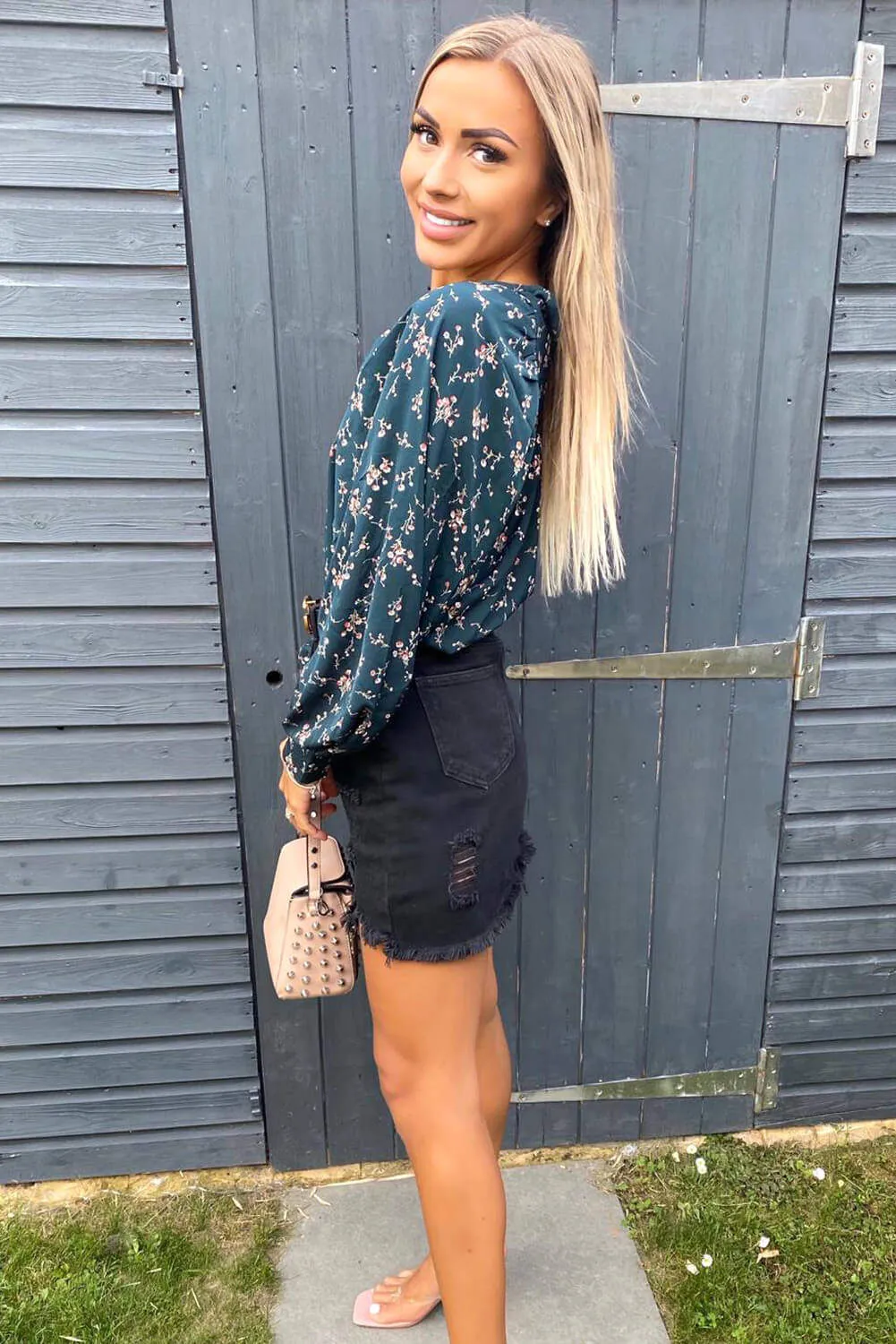 Teal Floral Balloon Sleeve Blouse sold by AX Paris product image thumbnail 3