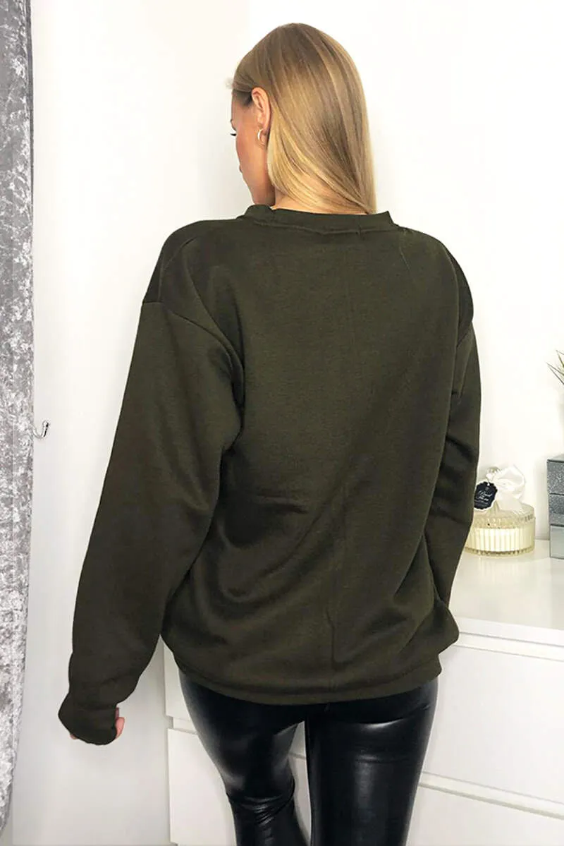 Khaki Oversized Sweatshirt sold by AX Paris product image thumbnail 4