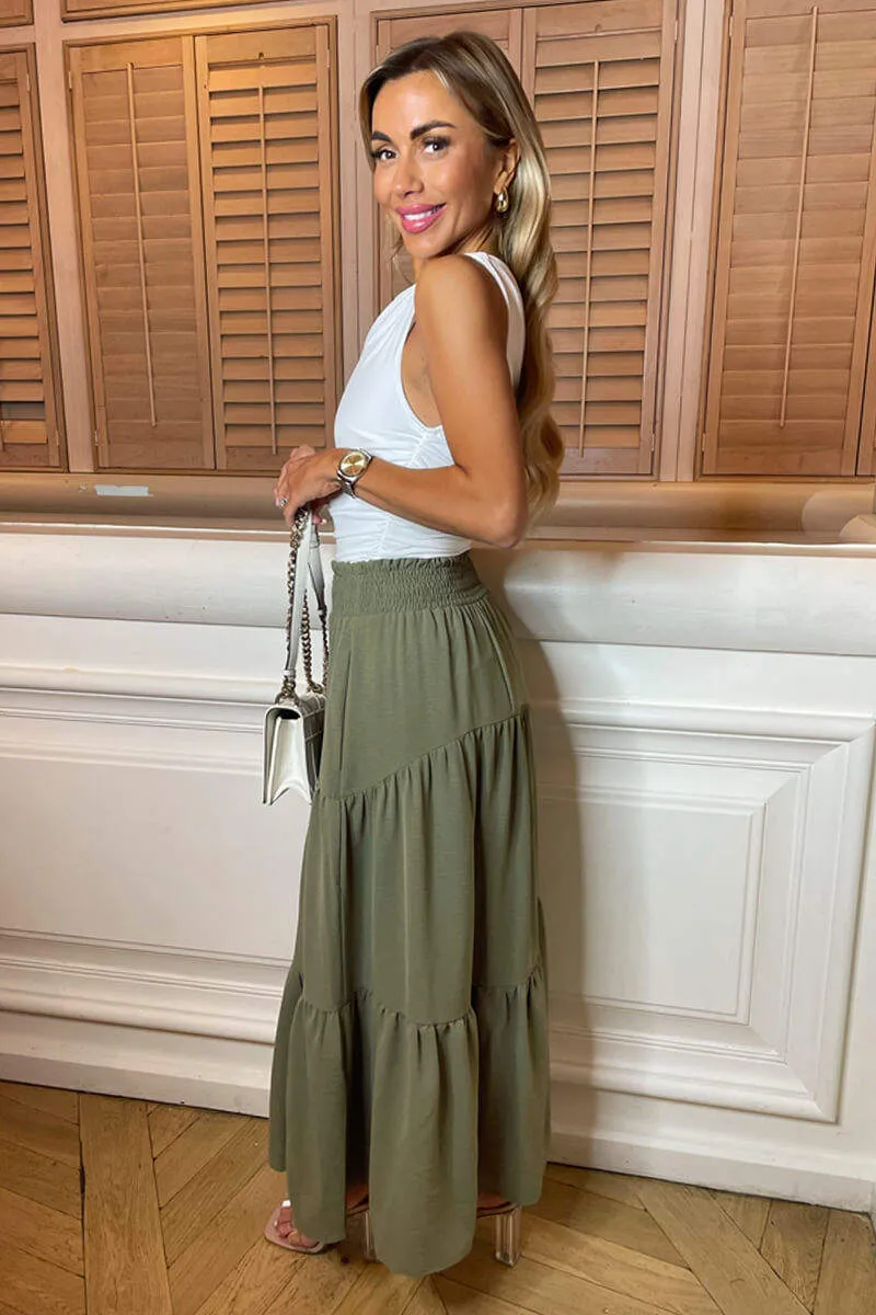 Khaki Shirred Waist Maxi Skirt sold by AX Paris product image thumbnail 3