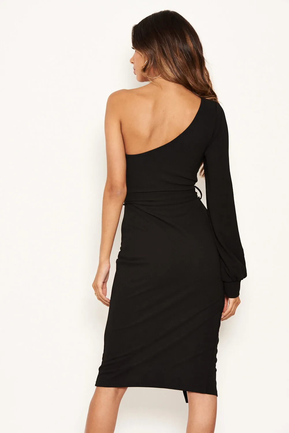 Black Split Sleeve One Shoulder Bodycon Midi Dress sold by AX Paris product image thumbnail 5