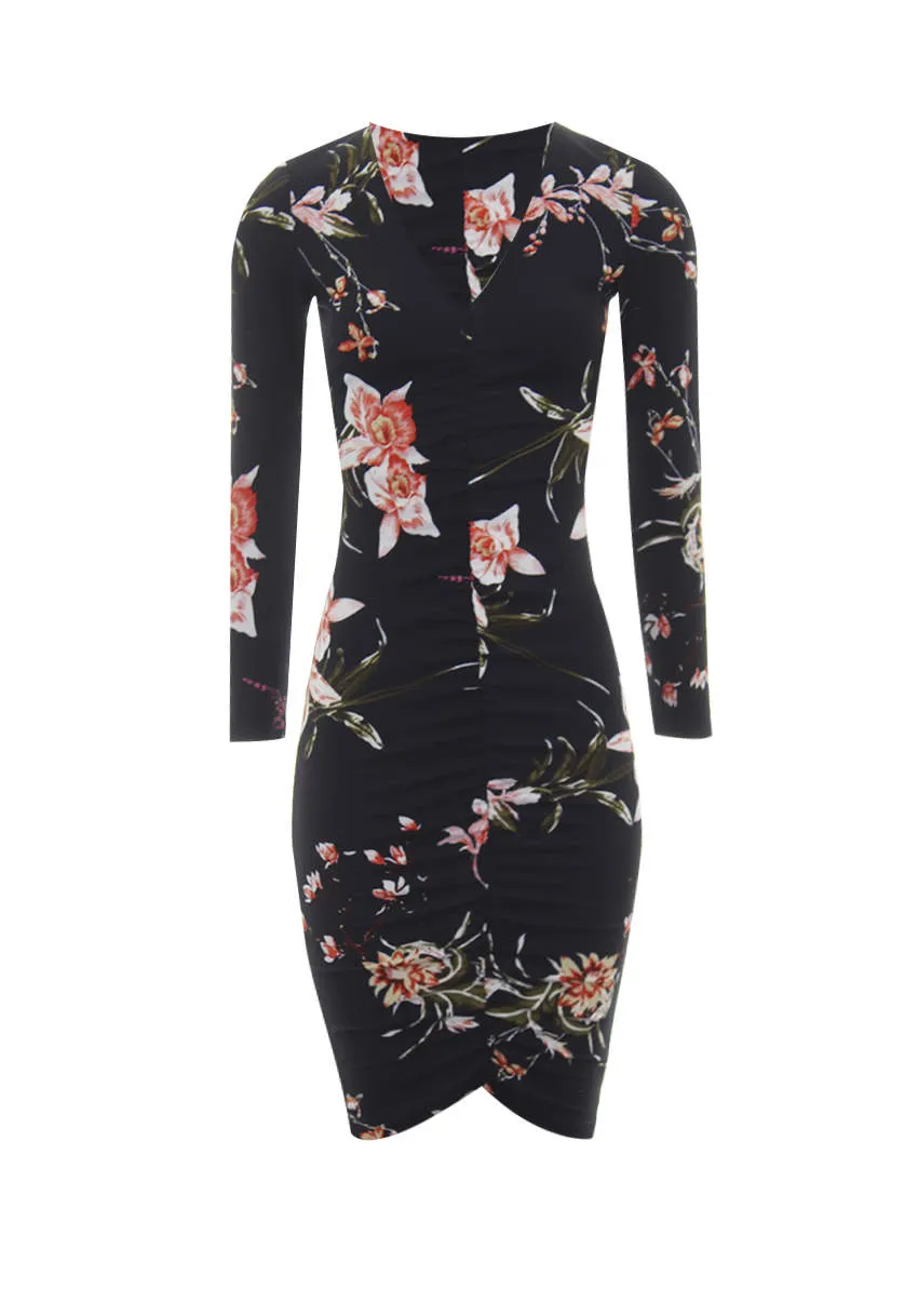 Navy Floral Sleeved Midi Dress sold by AX Paris product image thumbnail 4