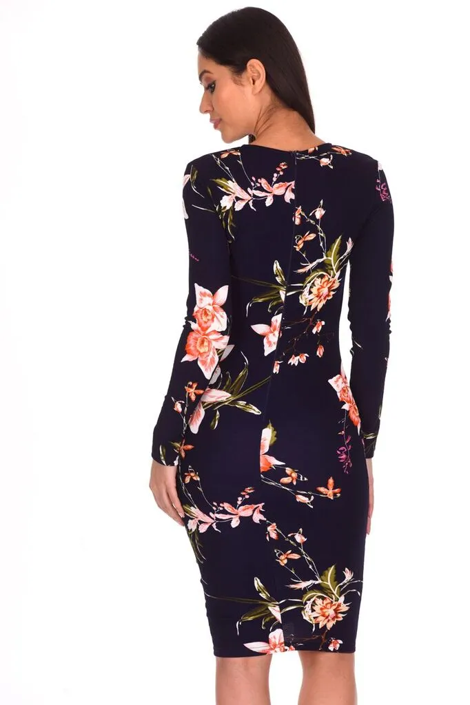 Navy Floral Sleeved Midi Dress sold by AX Paris product image thumbnail 3