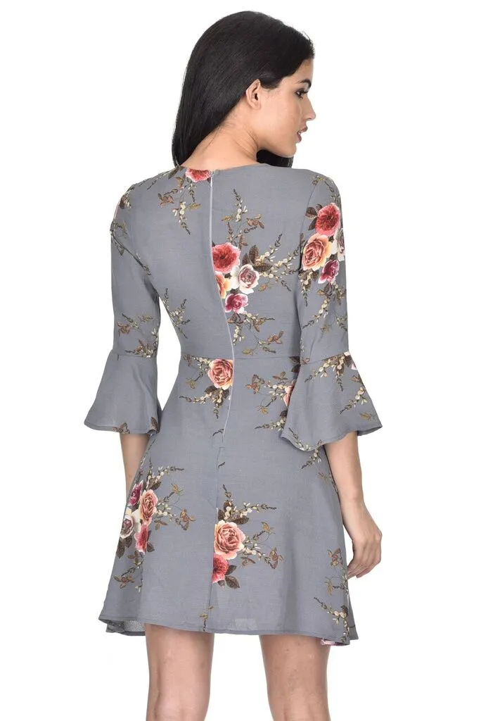 Grey Printed Wrap Over Skater Dress sold by AX Paris product image thumbnail 3
