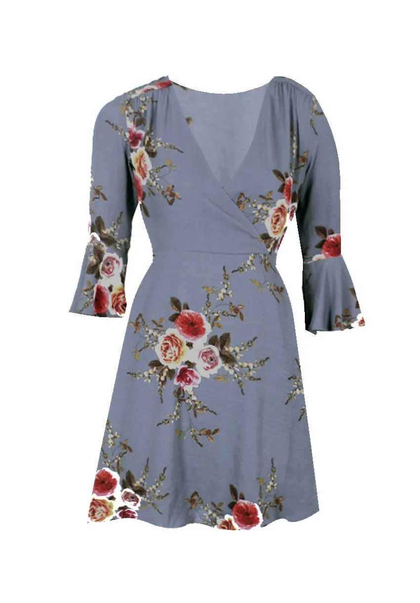 Grey Printed Wrap Over Skater Dress sold by AX Paris product image thumbnail 4