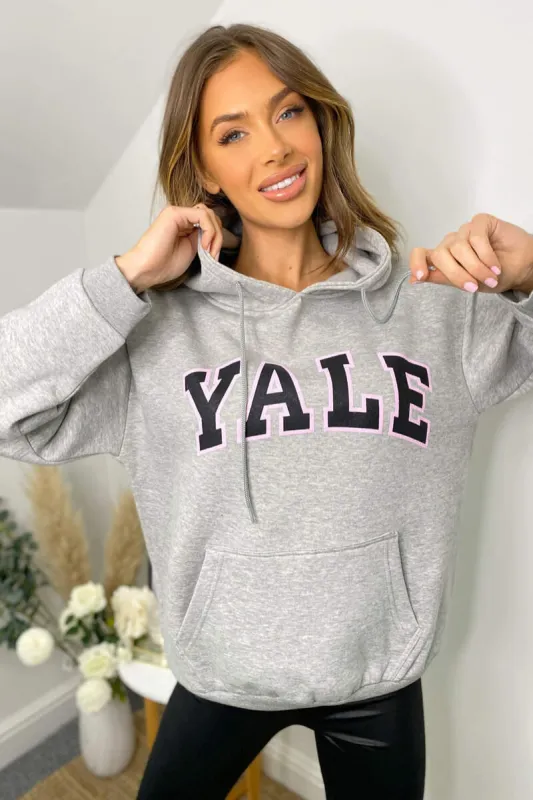 Grey YALE Printed Hoodie sold by AX Paris