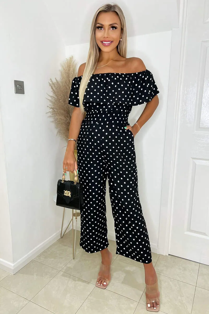 Black And White Polka Dot Bardot Jumpsuit sold by AX Paris