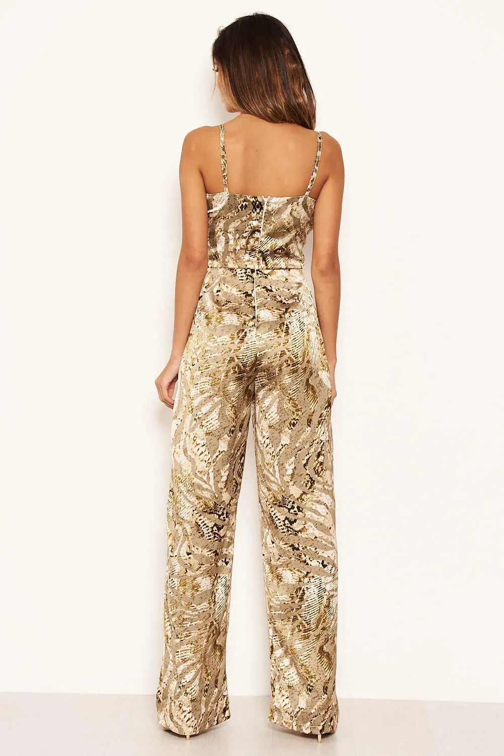 Grey Printed Satin Flared Leg Jumpsuit sold by AX Paris product image thumbnail 4