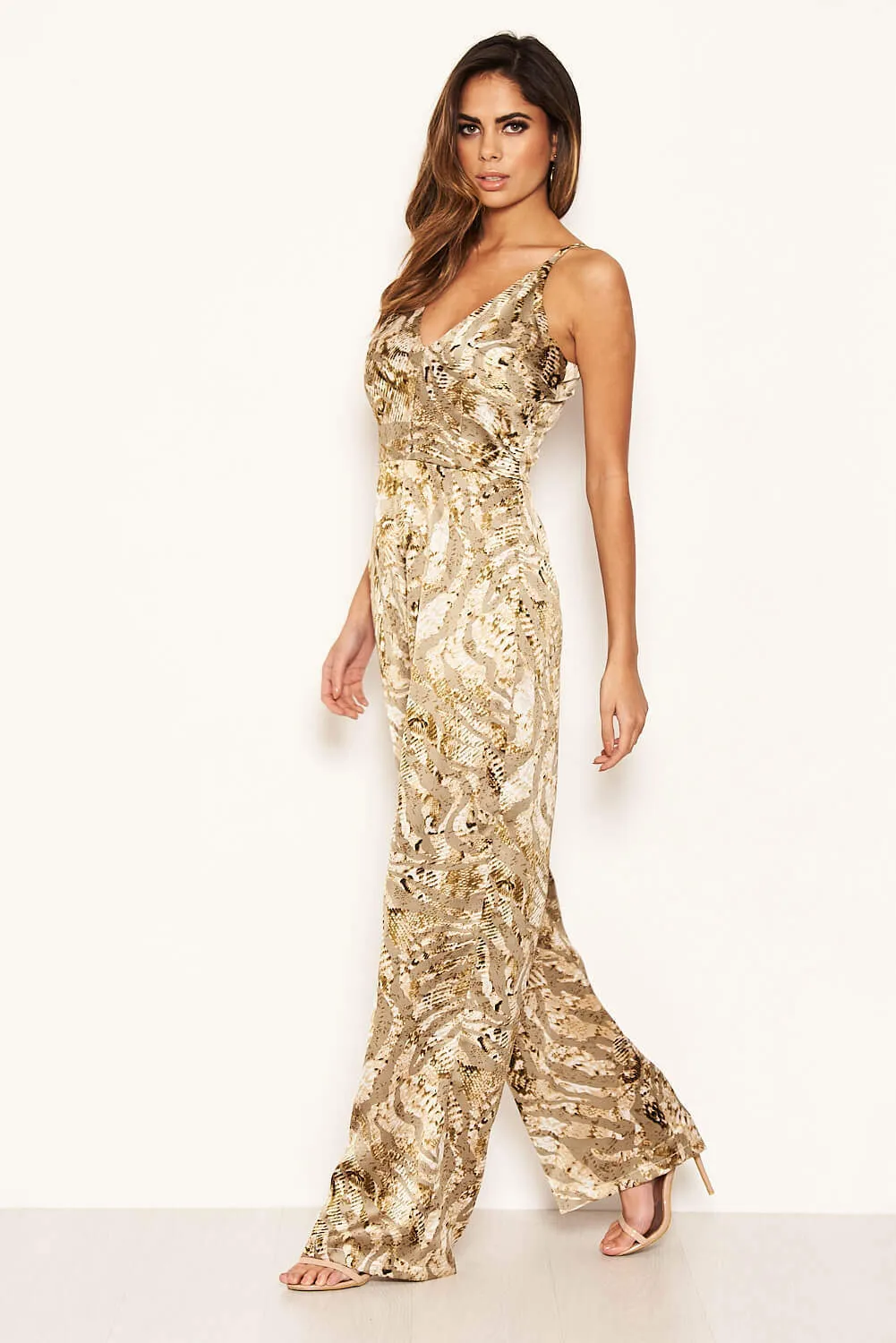 Grey Printed Satin Flared Leg Jumpsuit sold by AX Paris product image thumbnail 2