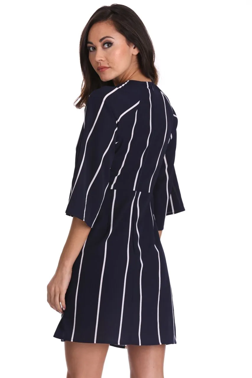 Navy Striped Tie Waist Mini Dress sold by AX Paris product image thumbnail 3