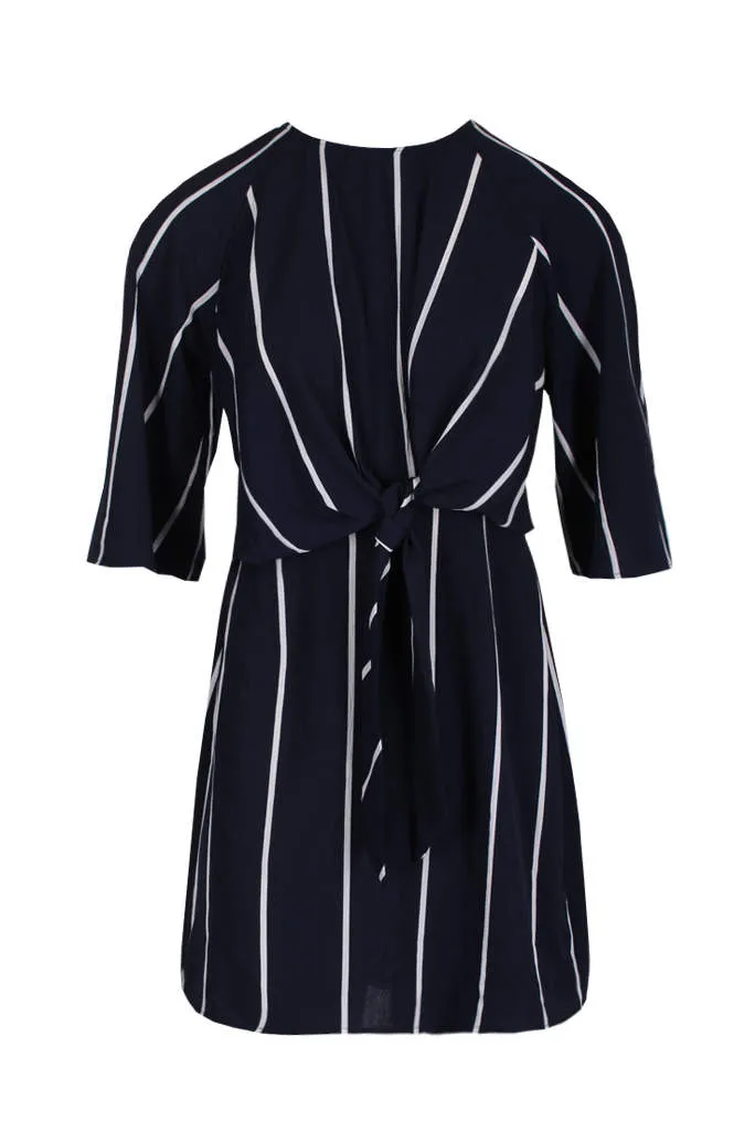 Navy Striped Tie Waist Mini Dress sold by AX Paris product image thumbnail 4