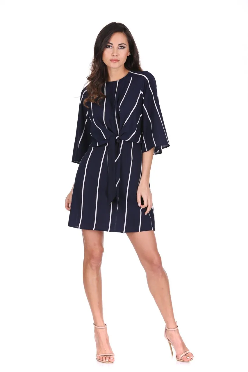 Navy Striped Tie Waist Mini Dress sold by AX Paris product image thumbnail 2