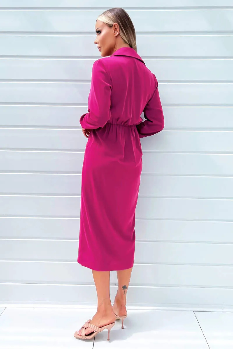 Magenta Long Sleeve Side Ruched Wrap Over Midi Dress sold by AX Paris product image thumbnail 4