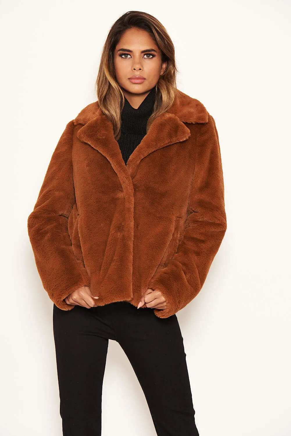 Rust Faux Fur Collared Jacket sold by AX Paris product image thumbnail 4
