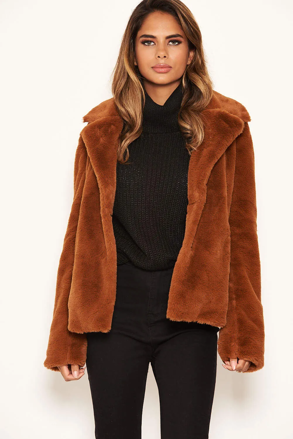 Rust Faux Fur Collared Jacket sold by AX Paris product image thumbnail 5
