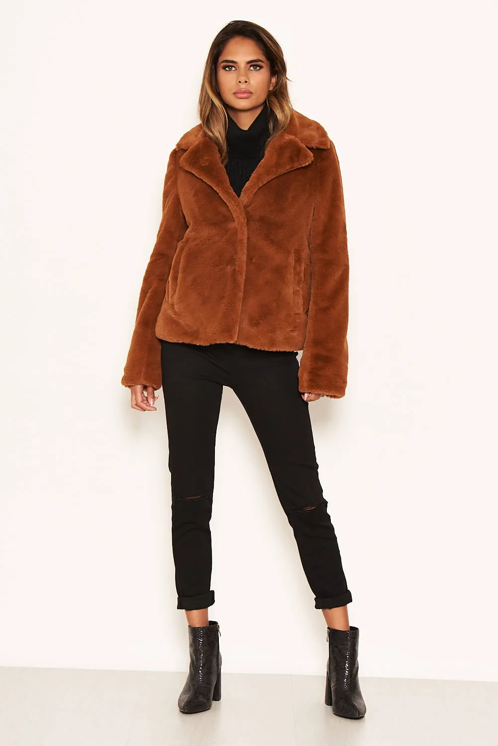 Rust Faux Fur Collared Jacket sold by AX Paris product image thumbnail 2