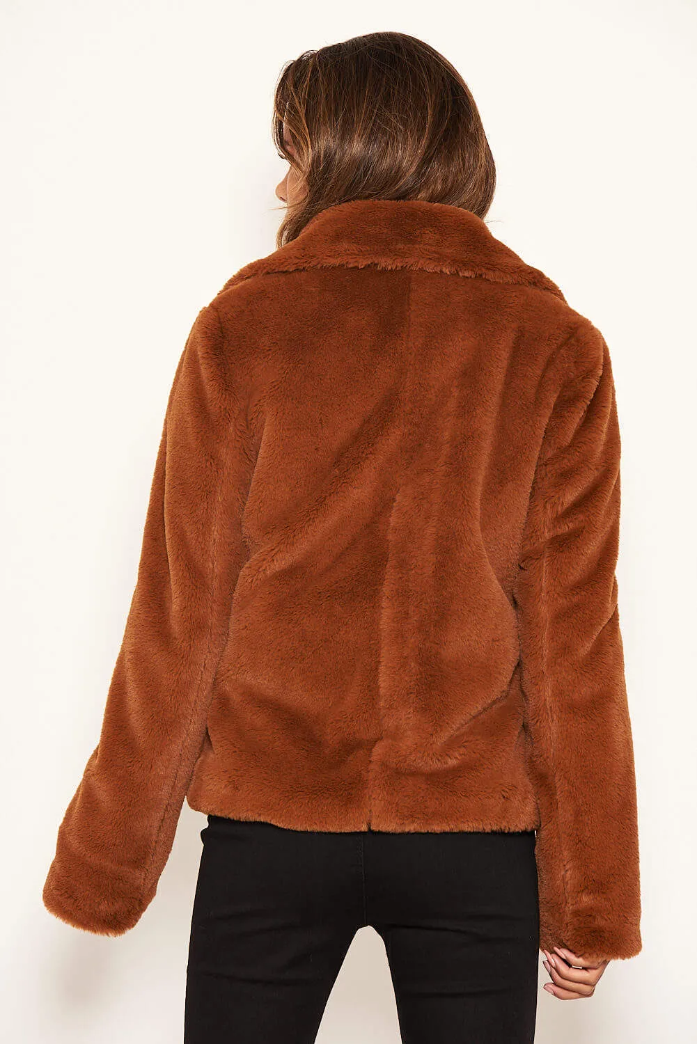 Rust Faux Fur Collared Jacket sold by AX Paris product image thumbnail 3