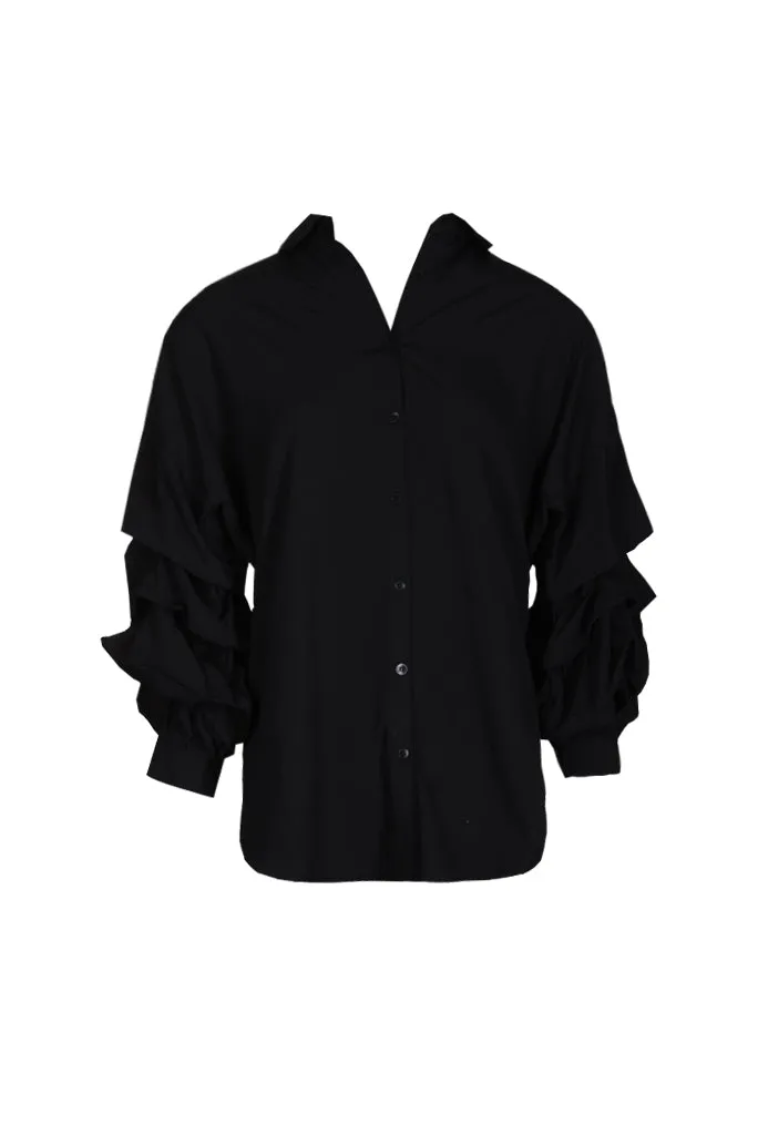 Black Ruffle Sleeve Shirt sold by AX Paris product image thumbnail 4