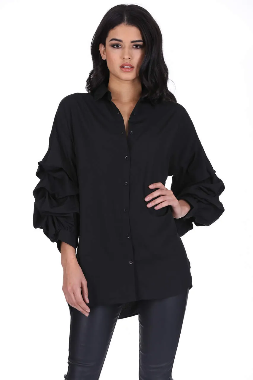 Black Ruffle Sleeve Shirt sold by AX Paris