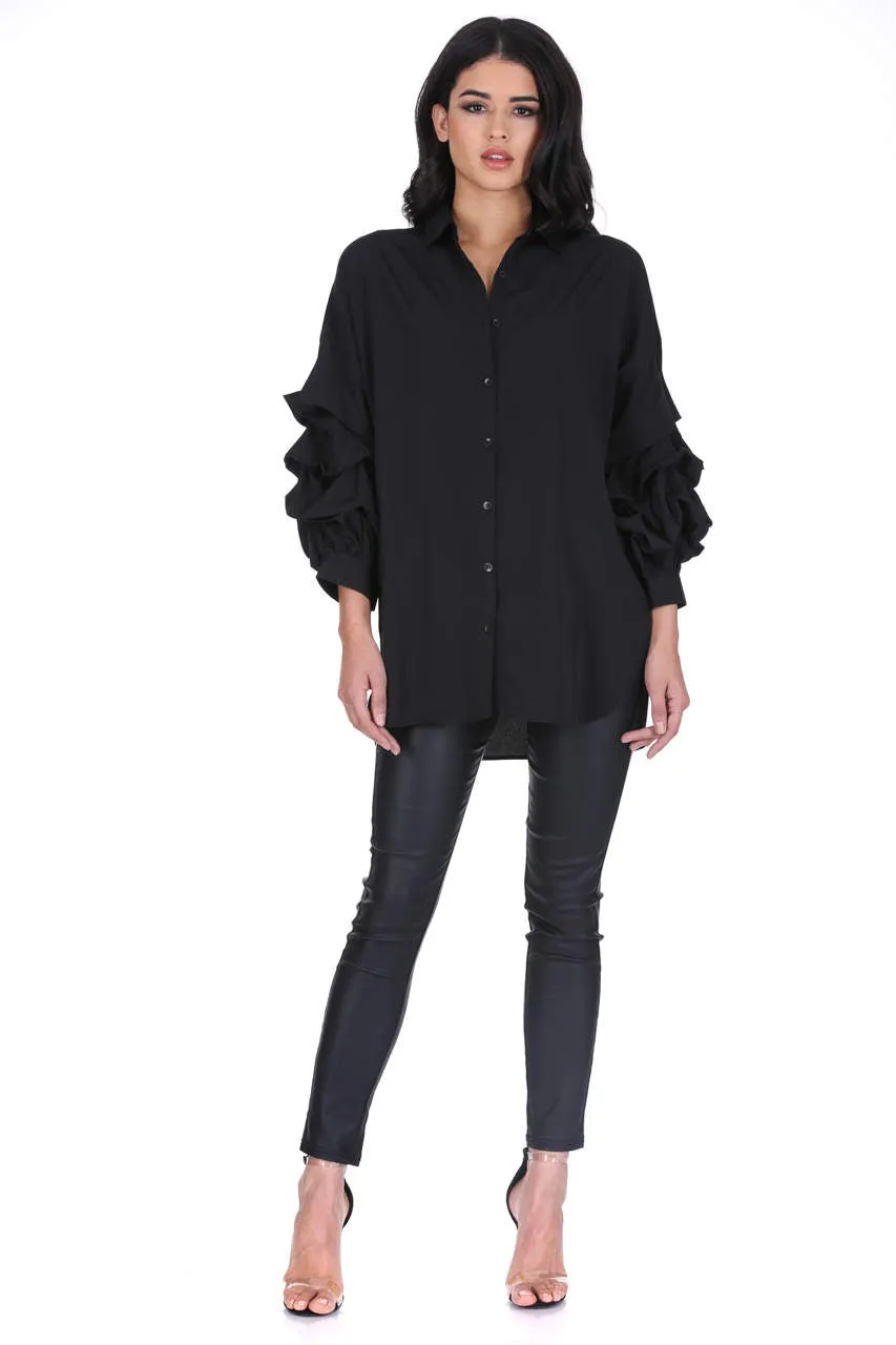 Black Ruffle Sleeve Shirt sold by AX Paris product image thumbnail 2