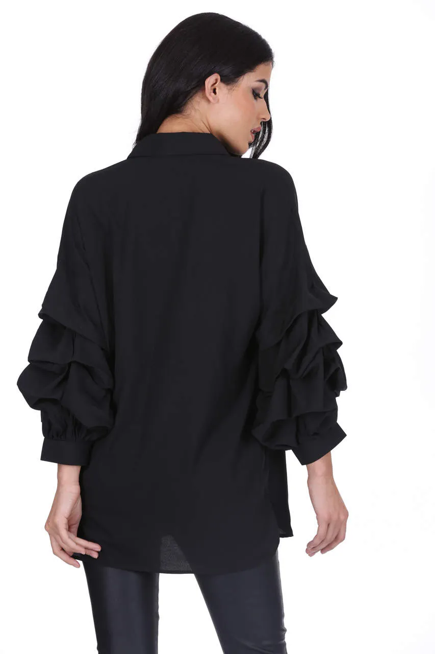 Black Ruffle Sleeve Shirt sold by AX Paris product image thumbnail 3