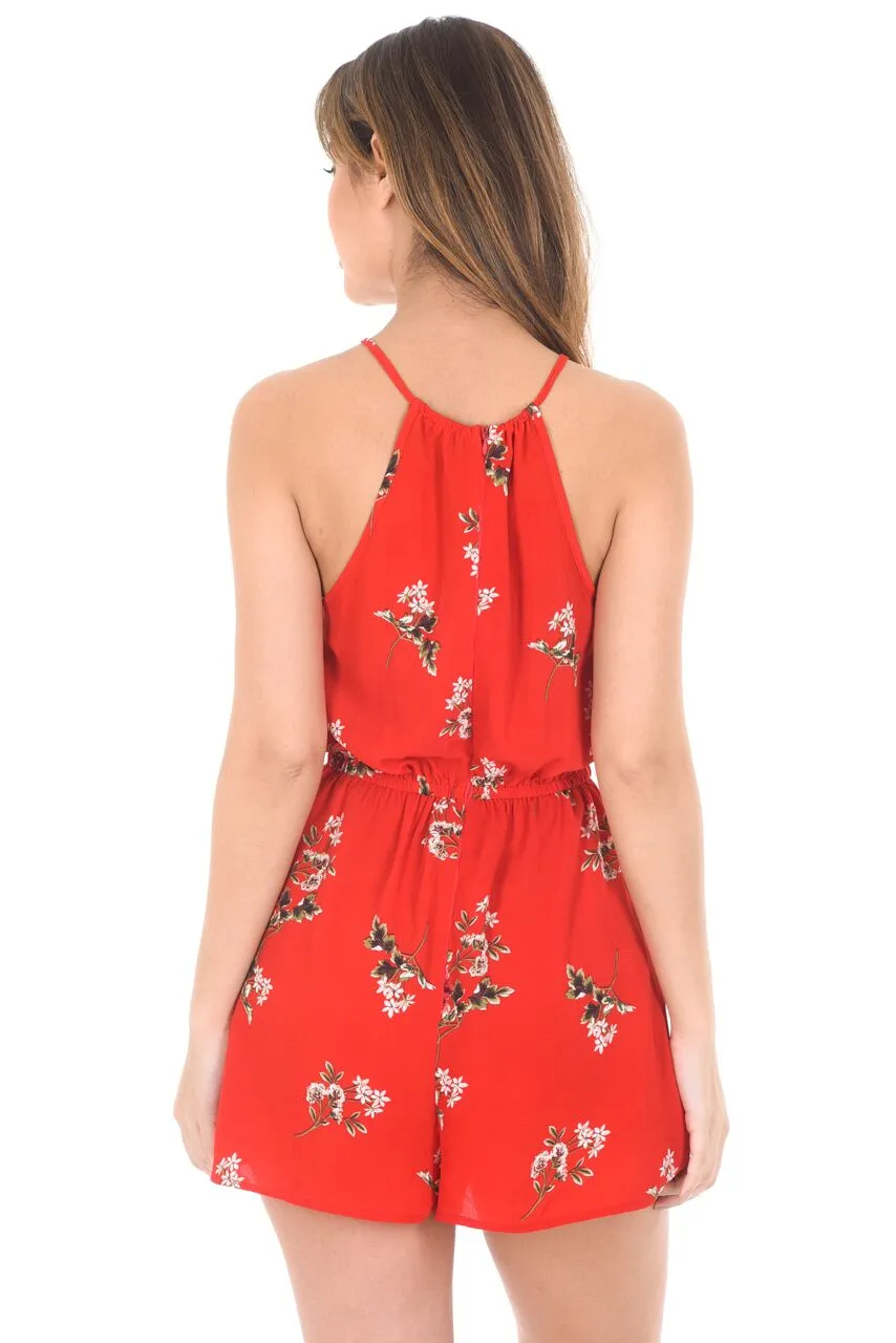 Red Floral Print Drawstring Playsuit sold by AX Paris product image thumbnail 4