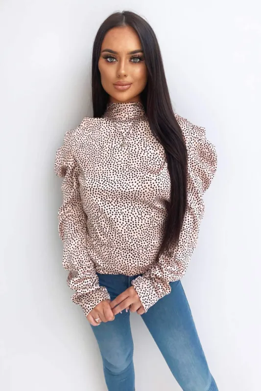 Pink Polka Dot Puff Sleeve Top sold by AX Paris