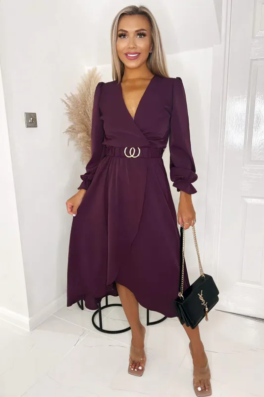 Plum Long Sleeve Belted Midi Dress sold by AX Paris