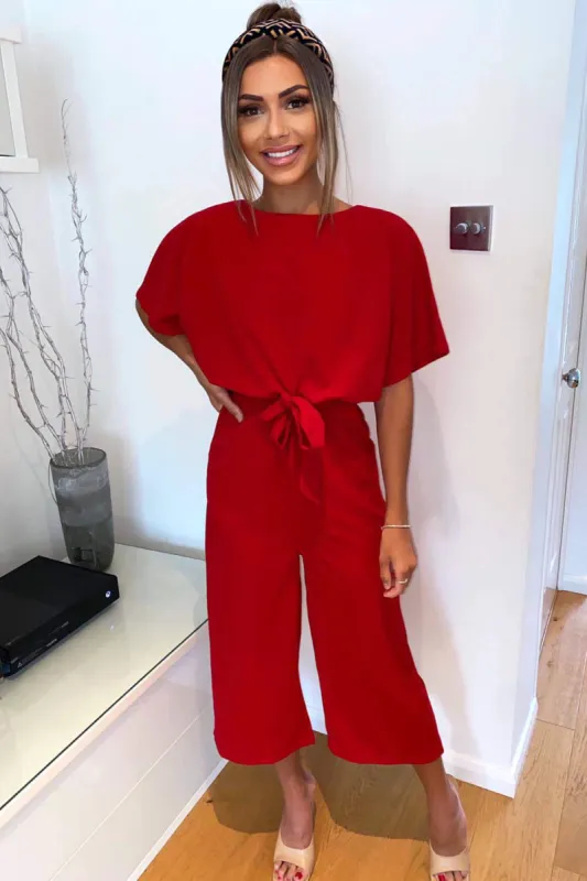 Red Tie Waist Culotte Jumpsuit sold by AX Paris