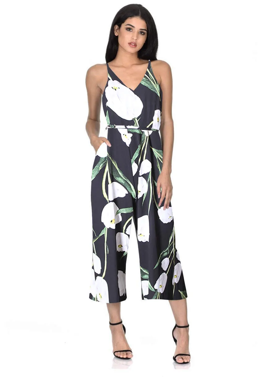 Black Floral Tie-Waist Jumpsuit sold by AX Paris product image thumbnail 4