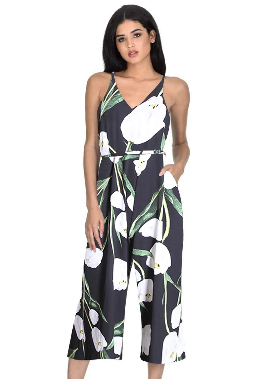 Black Floral Tie-Waist Jumpsuit sold by AX Paris product image thumbnail 2