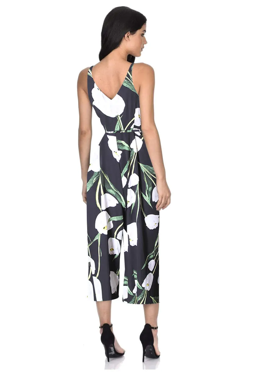 Black Floral Tie-Waist Jumpsuit sold by AX Paris product image thumbnail 3
