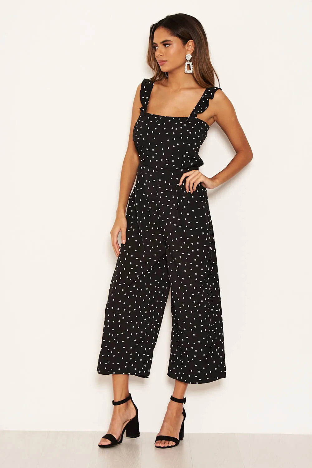 Black Polka Dot Frill Culotte Jumpsuit sold by AX Paris product image thumbnail 5
