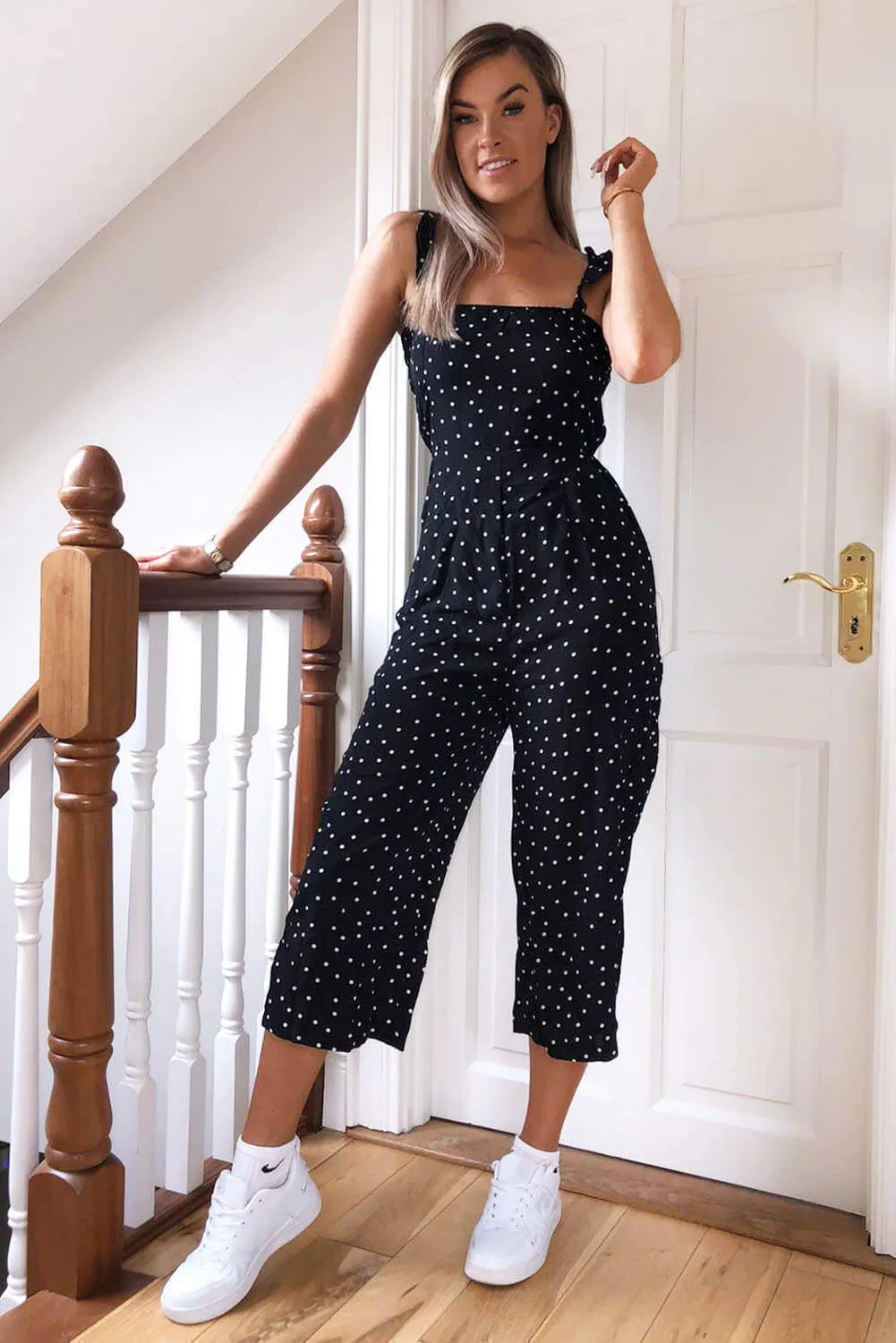 Black Polka Dot Frill Culotte Jumpsuit sold by AX Paris product image thumbnail 2