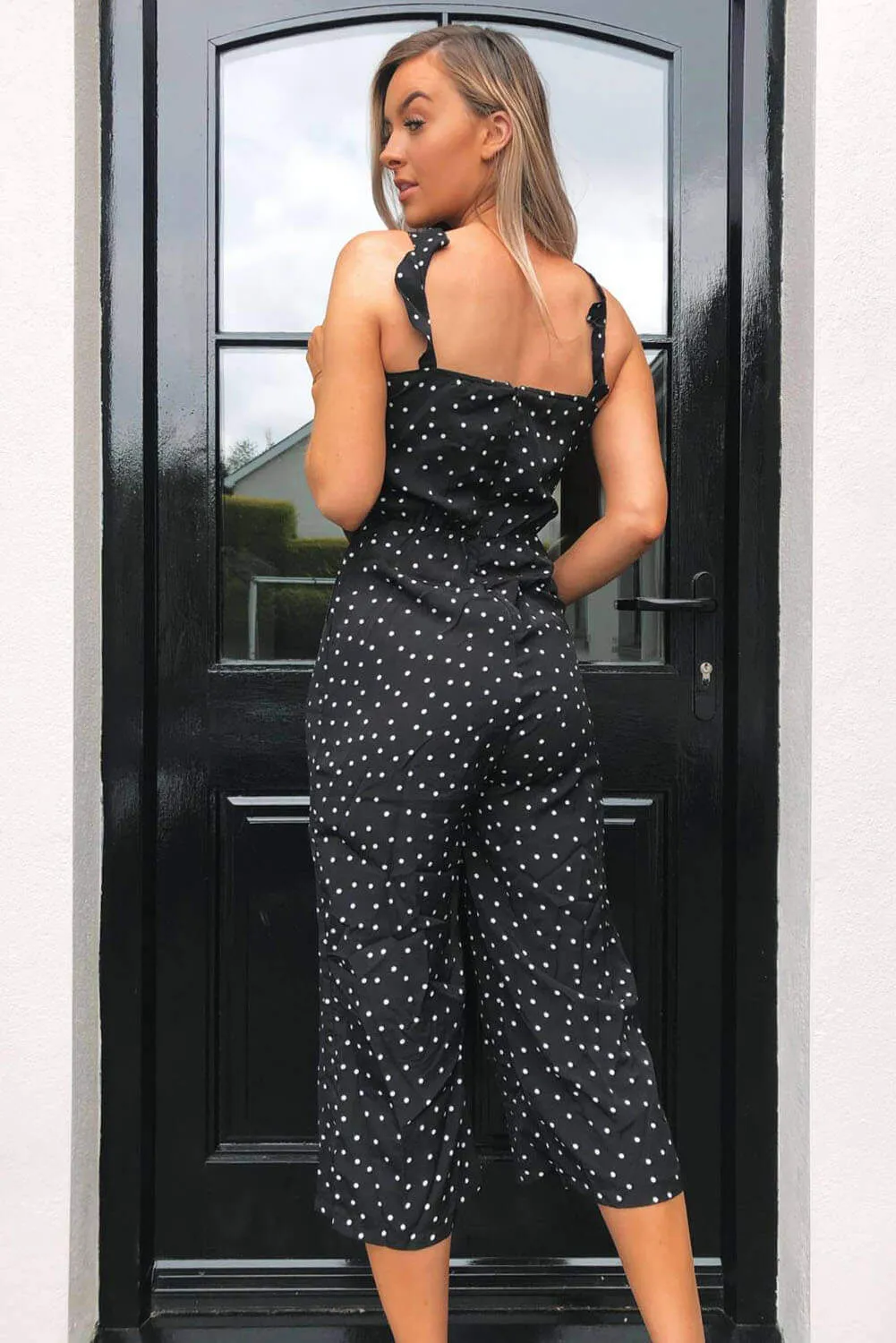 Black Polka Dot Frill Culotte Jumpsuit sold by AX Paris product image thumbnail 4