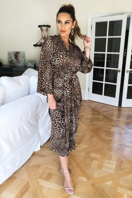 Leopard Print Elasticated Waist Midi Wrap Dress sold by AX Paris