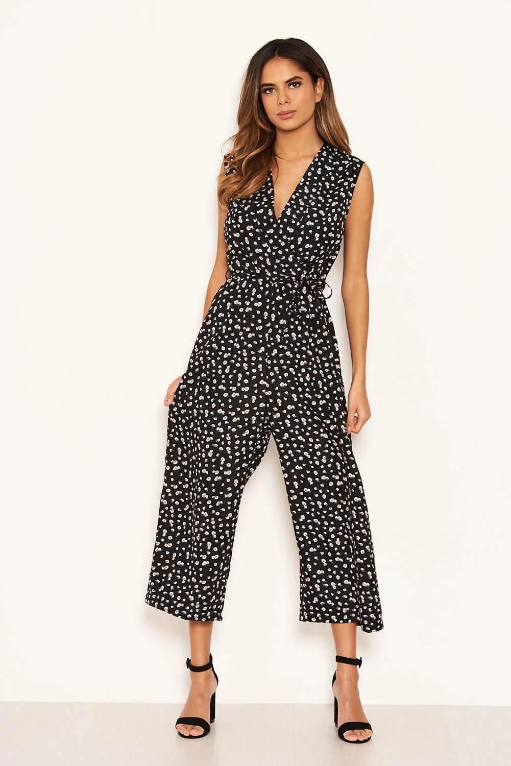 Black Ditsy Wrap Jumpsuit sold by AX Paris product image thumbnail 4