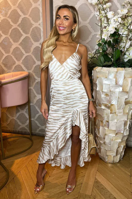 Stone Printed Frill Hem Strappy Midi Dress sold by AX Paris