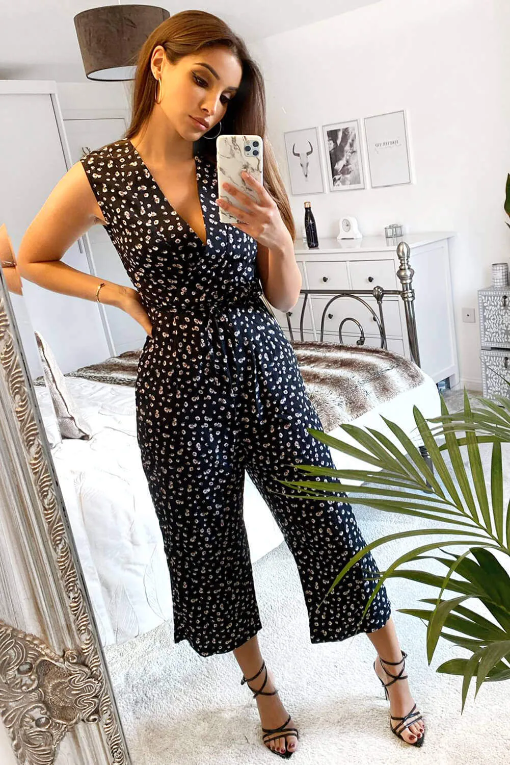 Black Ditsy Wrap Jumpsuit sold by AX Paris