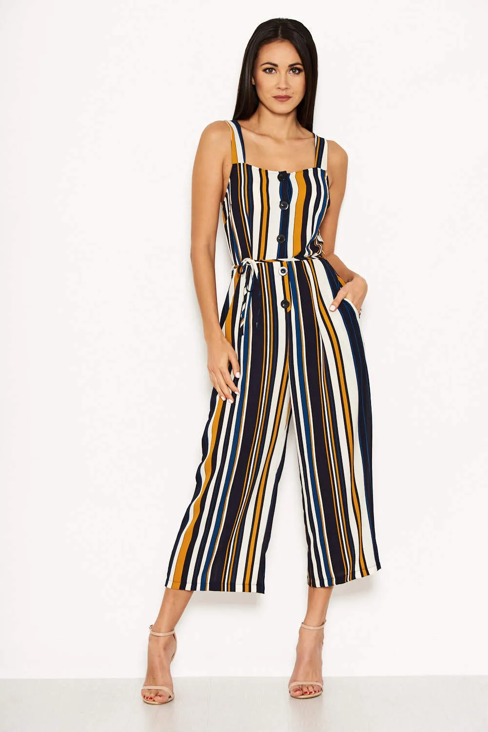 Navy Striped Button Front Jumpsuit sold by AX Paris product image thumbnail 2