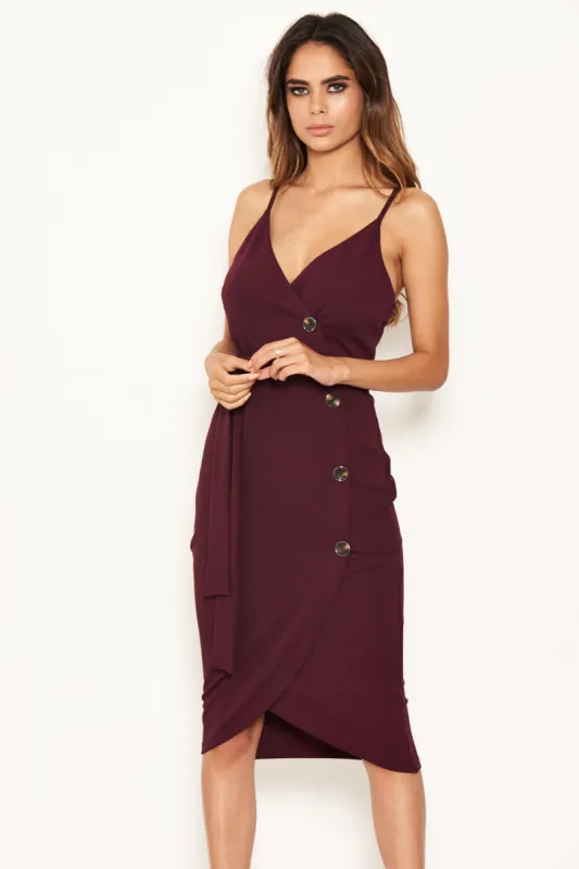 Plum Button Front Detail Bodycon Midi Dress sold by AX Paris