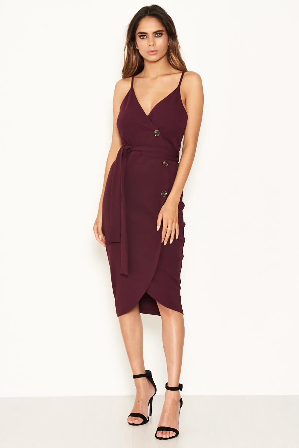 Plum Button Front Detail Bodycon Midi Dress sold by AX Paris product image thumbnail 2