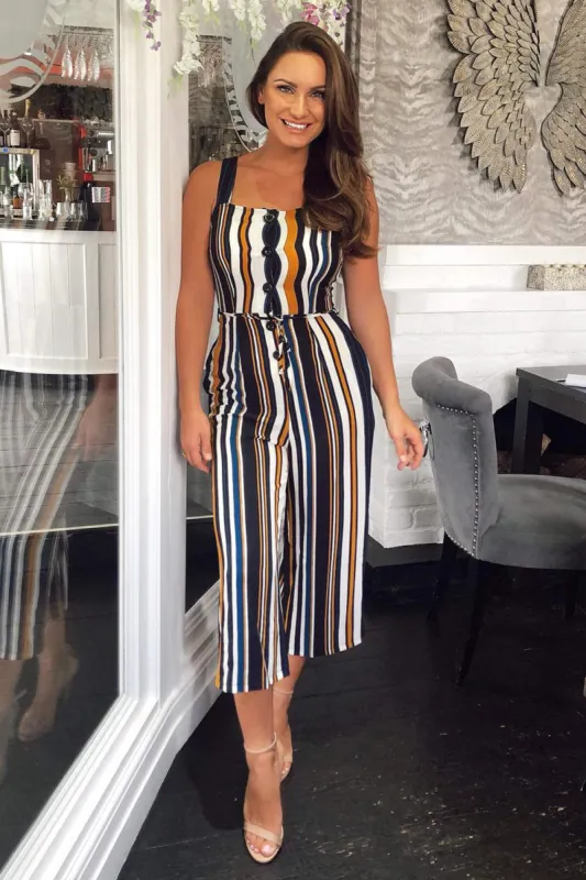 Navy Striped Button Front Jumpsuit sold by AX Paris