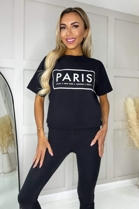 Black Paris Slogan T-Shirt sold by AX Paris