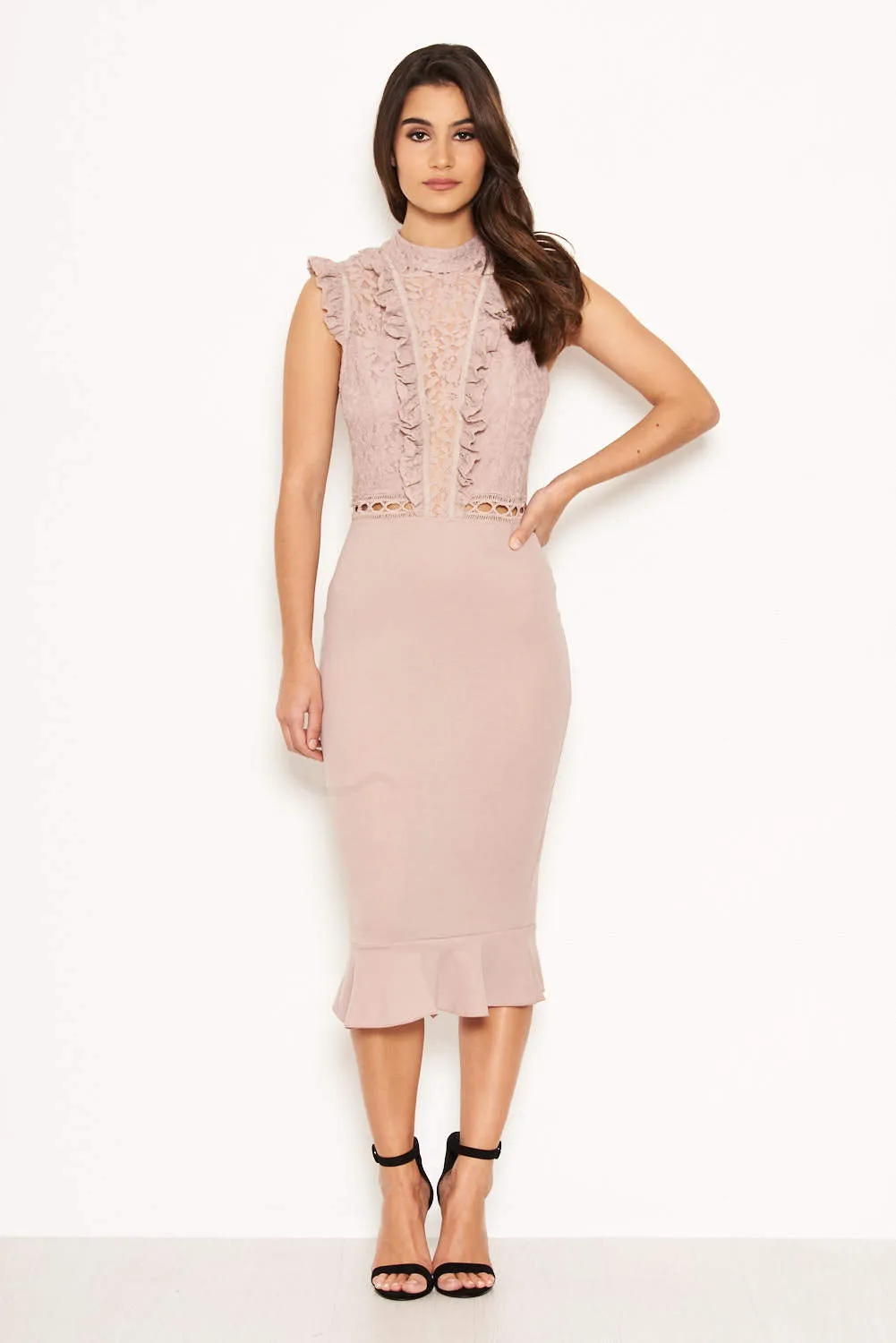 Mushroom Lace Ruffle Hem And Sleeve Dress sold by AX Paris product image thumbnail 2