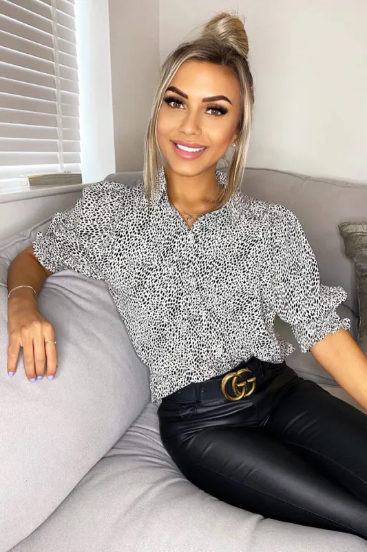 Cream Dalmatian Print Short Sleeve Shirt sold by AX Paris