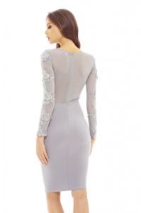 Grey Lace and Mesh Midi Dress sold by AX Paris