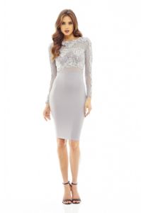 Grey Lace and Mesh Midi Dress sold by AX Paris