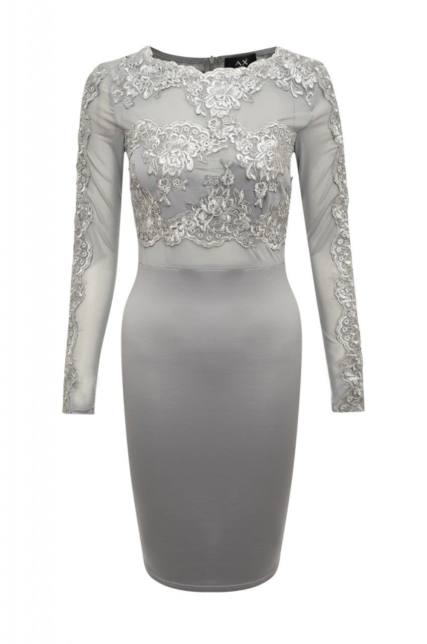 Grey Lace and Mesh Midi Dress sold by AX Paris product image thumbnail 4