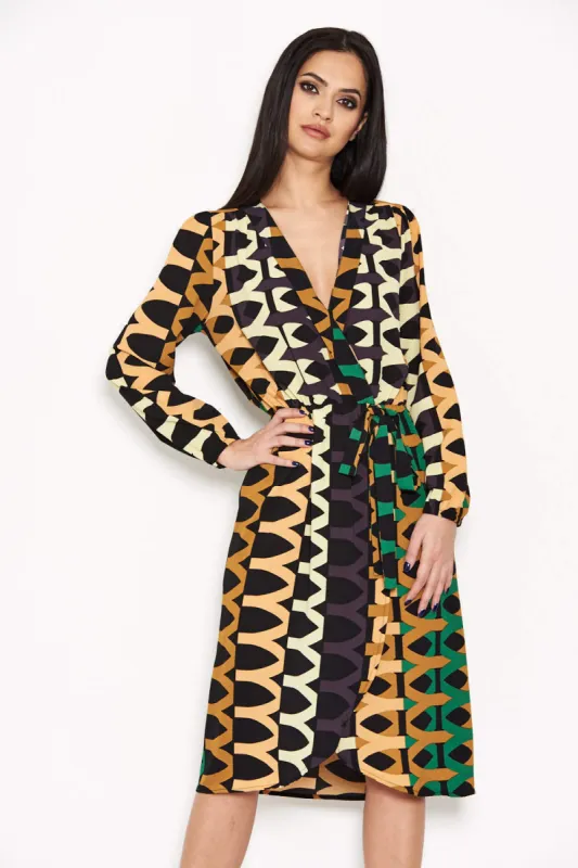 Aztec Print Wrap-Style Dress made by AX Paris
